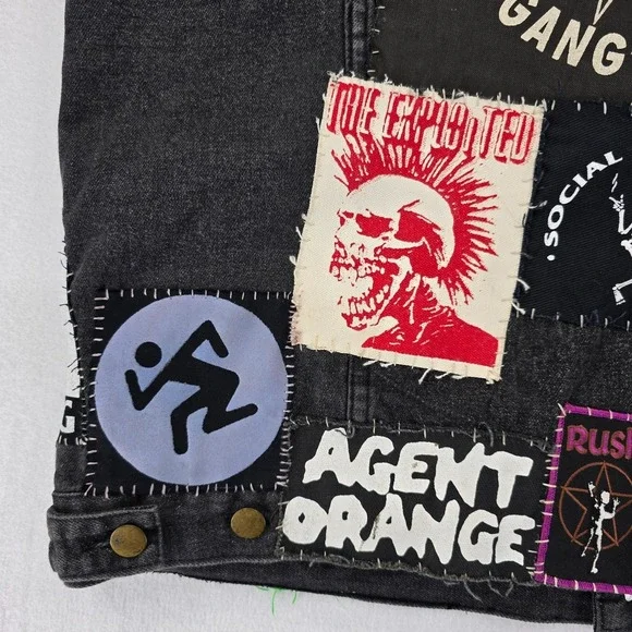 Punk Rock Vest Mens XXL Black Denim Patched Sleeveless Jacket Custom Patches - Picture 13 of 16